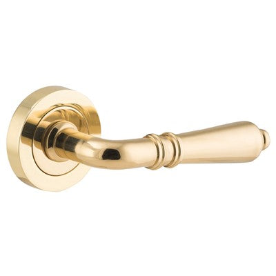 Iver Door Lever Sarlat Rose Round Concealed Fix Pair Polished Brass L111xP56mm BPD52mm