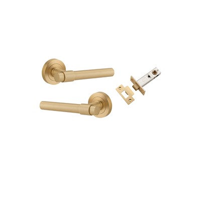 Iver Door Lever Helsinki Rose Round Brushed Brass Passage Kit