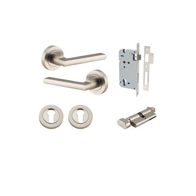 Iver Door Lever Baltimore Rose Round Satin Nickel Key / Thumb Entrance Kit