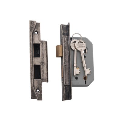 Tradco Mortice Lock 5 Lever Rebated Rumbled Nickel CTC57mm Backset 46mm