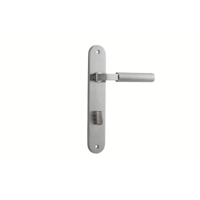 Iver Door Lever Berlin Oval Privacy Pair Brushed Chrome CTC85mm L120xP57mm BPH240xW40mm