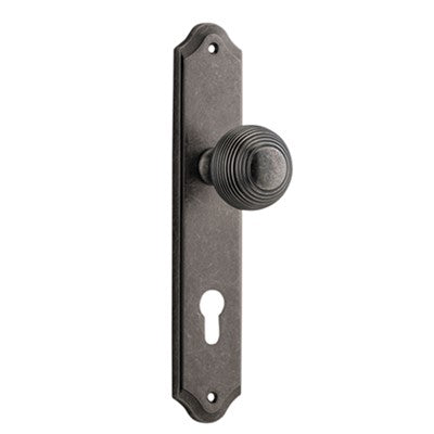 Iver Door Knob Guildford Shouldered Euro Pair Distressed Nickel CTC85mm D52xP74mm BPH250xW48mm