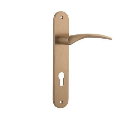 Iver Door Lever Oxford Oval Euro Pair Brushed Brass CTC85mm L125xP60mm BPH240xW40mm