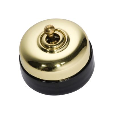 Tradco Switch Black Porcelain Base Polished Brass D60xP48mm