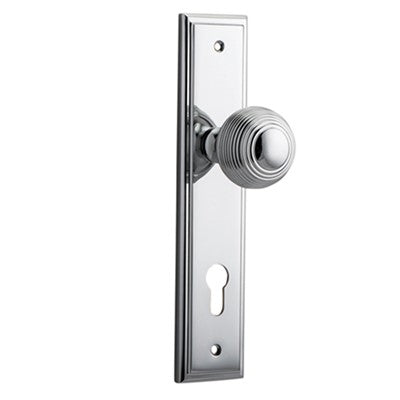 Iver Door Knob Guildford Stepped Euro Pair Polished Chrome CTC85mm D52xP75mm BPH237xW50mm