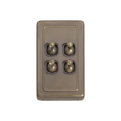 Tradco Switch Flat Plate Toggle 4 Gang Brown Antique Brass H115xW72mm