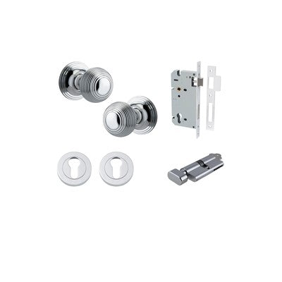 Iver Door Knob Guildford Rose Round Polished Chrome Key / Thumb Entrance Kit