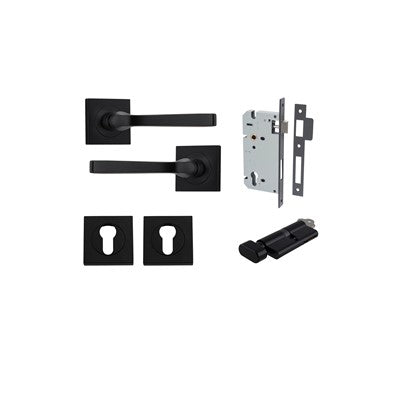 Iver Door Lever Annecy Rose Square Matt Black Key / Thumb Entrance Kit