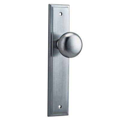 Iver Door Knob Cambridge Stepped Latch Pair Brushed Chrome D55xP63mm BPH237xW50mm