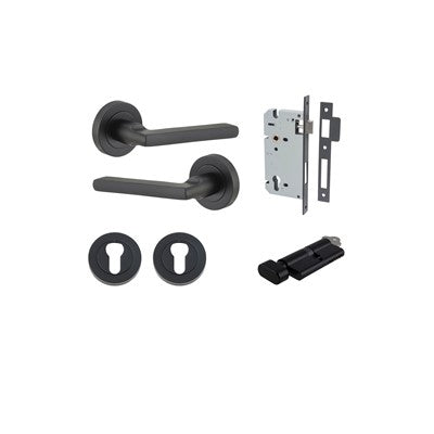 Iver Door Lever Baltimore Rose Round Matt Black Key / Thumb Entrance Kit