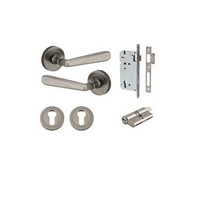 Iver Door Lever Copenhagen Rose Round Distressed Nickel Key / Key Entrance Kit