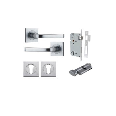 Iver Door Lever Annecy Rose Square Brushed Chrome Key / Thumb Entrance Kit