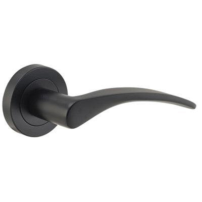 Iver Door Lever Oxford Rose Round Concealed Fix Pair Matt Black L125xP63mm BPD52mm