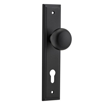 Iver Door Knob Cambridge Stepped Euro Pair Matt Black CTC85mm D55xP63mm BPH237xW50mm