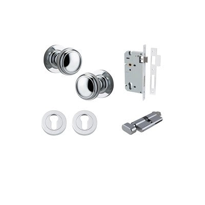 Iver Door Knob Paddington Rose Round Polished Chrome Key / Thumb Entrance Kit