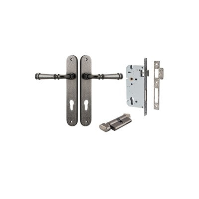 Iver Door Lever Verona Oval Distressed Nickel Key / Thumb Entrance Kit