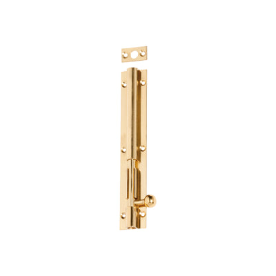 Tradco Barrel Bolt Long Throw Polished Brass L150xW25mm Throw 30mm