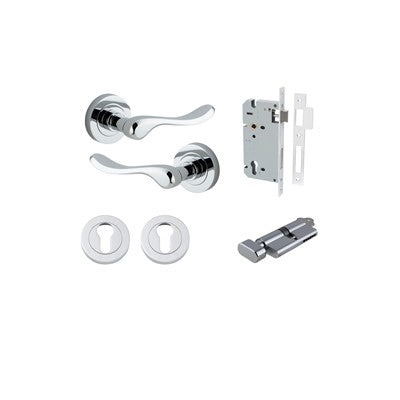 Iver Door Lever Stirling Rose Round Polished Chrome Key / Thumb Entrance Kit