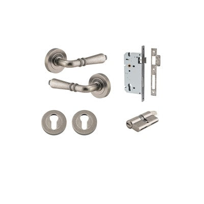 Iver Door Lever Sarlat Rose Round Distressed Nickel Key / Key Entrance Kit