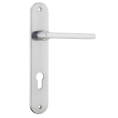 Iver Door Lever Baltimore Oval Euro Pair Brushed Chrome CTC85mm L118xP54mm BPH240xW40mm