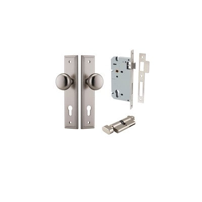 Iver Door Knob Cambridge Stepped Satin Nickel Key / Thumb Entrance Kit