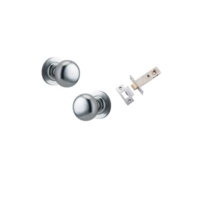 Iver Door Knob Cambridge Rose Round Brushed Chrome Passage Kit