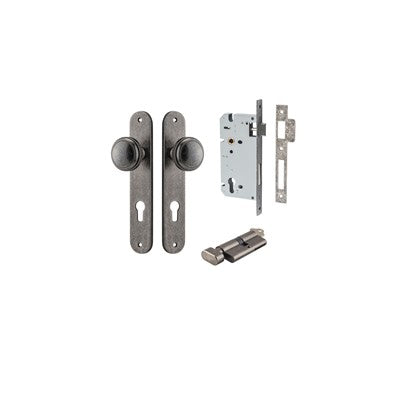 Iver Door Knob Paddington Oval Distressed Nickel Key / Thumb Entrance Kit