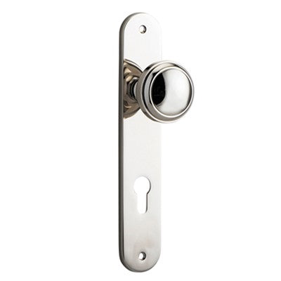 Iver Door Knob Paddington Oval Euro Pair Polished Nickel CTC85mm D55xP61mm BPH240xW40mm