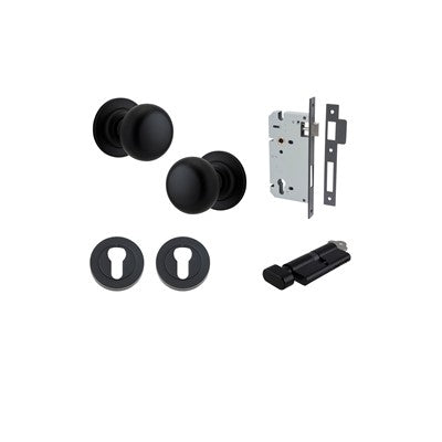 Iver Door Knob Cambridge Rose Round Matt Black Key / Thumb Entrance Kit