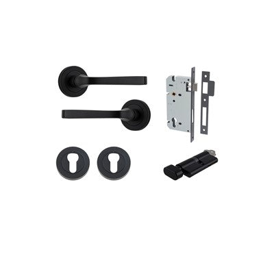 Iver Door Lever Annecy Rose Round Matt Black Key / Thumb Entrance Kit