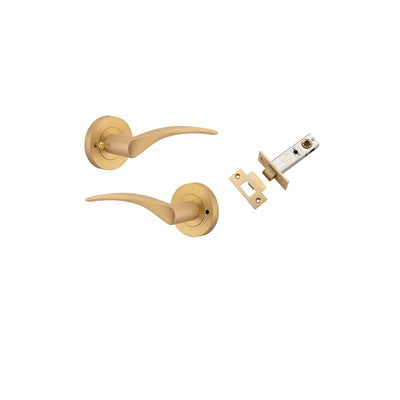 Iver Door Lever Oxford Rose Round Brushed Brass Inbuilt Privacy Kit