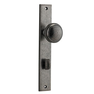 Iver Door Knob Paddington Rectangular Privacy Pair Distressed Nickel CTC85mm D55xP61mm BPH240xW38mm