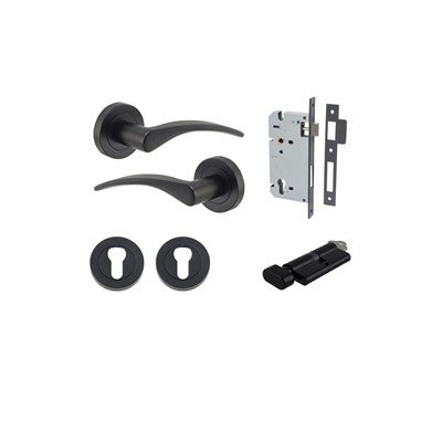 Iver Door Lever Oxford Rose Round Matt Black Key / Thumb Entrance Kit