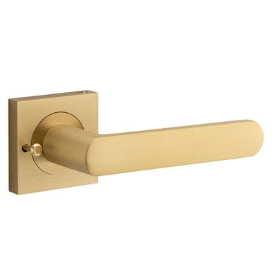 Iver Door Lever Osaka Rose Square Brushed Brass Inbuilt Privacy Kit