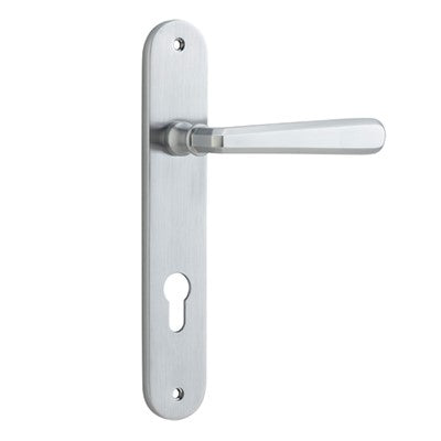 Iver Door Lever Copenhagen Oval Euro Pair Brushed Chrome CTC85mm L120xP57mm BPH240xW40mm