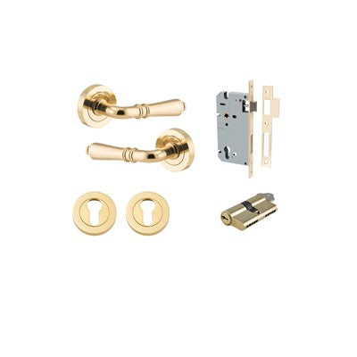 Iver Door Lever Sarlat Rose Round Polished Brass Key / Key Entrance Kit