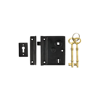 Tradco Rim Lock Matt Black H95xW80mm Backset 58mm