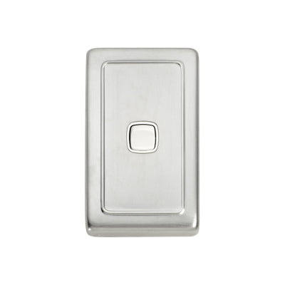 Tradco Switch Flat Plate Rocker 1 Gang White Satin Chrome H115xW72mm