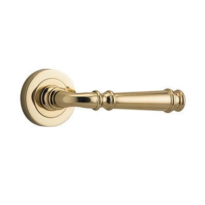 Iver Door Lever Verona Rose Round Concealed Fix Pair Polished Brass L122 xP59mm BPD52mm