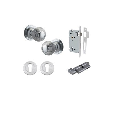 Iver Door Knob Guildford Rose Round Brushed Chrome Key / Thumb Entrance Kit