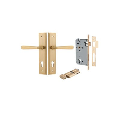 Iver Door Lever Copenhagen Stepped Brushed Brass Key / Thumb Entrance Kit