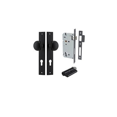 Iver Door Knob Paddington Rectangular Matt Black Key / Key Entrance Kit