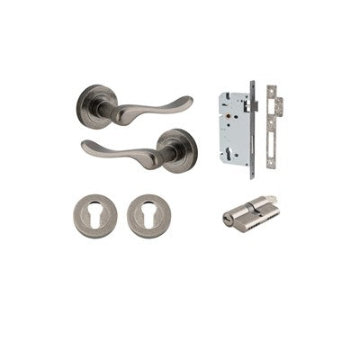 Iver Door Lever Stirling Rose Round Distressed Nickel Key / Key Entrance Kit