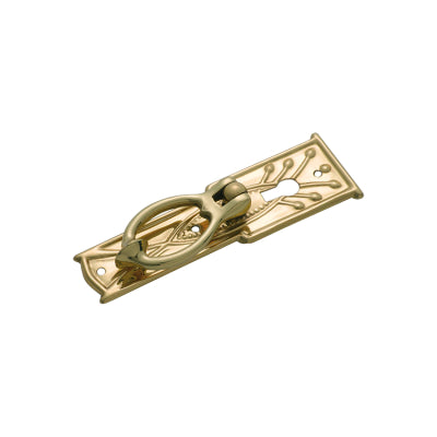 Tradco Cabinet Pull Handle Sheet Brass Pedestal Edwardian Keyhole Polished Brass H102xW33mm