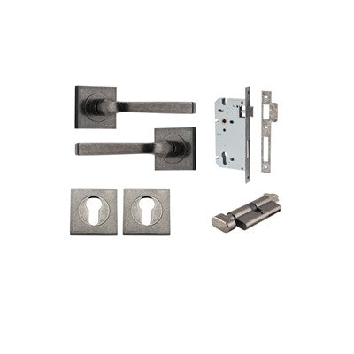 Iver Door Lever Annecy Rose Square Distressed Nickel Key / Thumb Entrance Kit