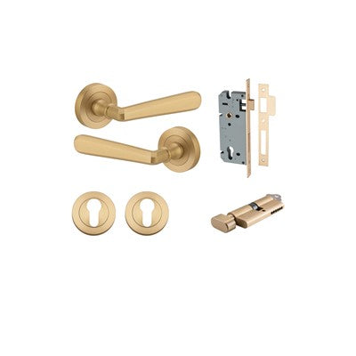 Iver Door Lever Copenhagen Rose Round Brushed Brass Key / Thumb Entrance Kit