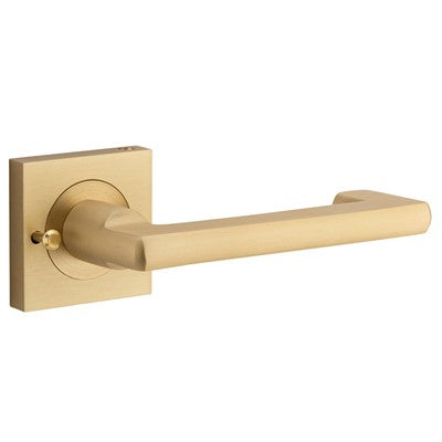 Iver Door Lever Baltimore Return Rose Square Brushed Brass Inbuilt Privacy Kit