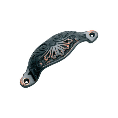 Tradco Drawer Pull Ornate Cupped Antique Copper H35xL110mm