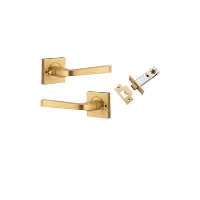 Iver Door Lever Annecy Rose Square Brushed Brass Inbuilt Privacy Kit