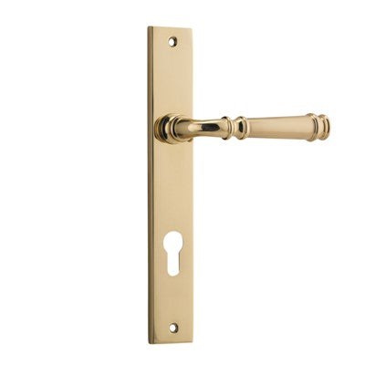 Iver Door Lever Verona Rectangular Euro Pair Polished Brass CTC85mm L122xP56mm BPH240xW38mm